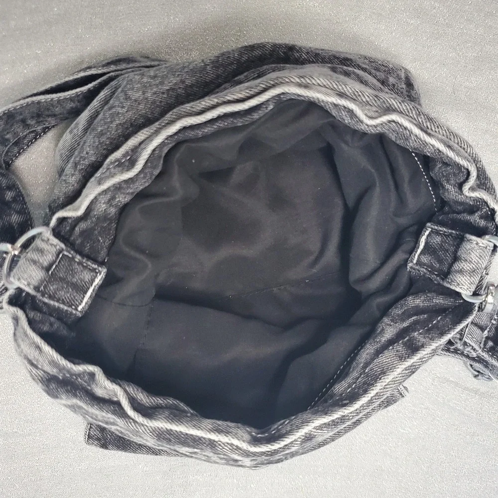 Acid Wash Grey Y2K Grunge Denim Drawstring‎ 90s Bag Punk VTG Spicy Girl  Gritty